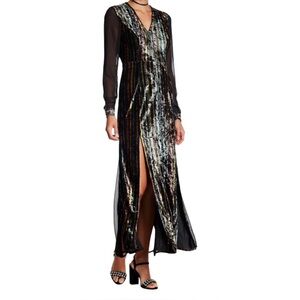 Romeo & Juliet Couture Velvet Mesh Maxi Dress Multicolor Metallic Size Medium